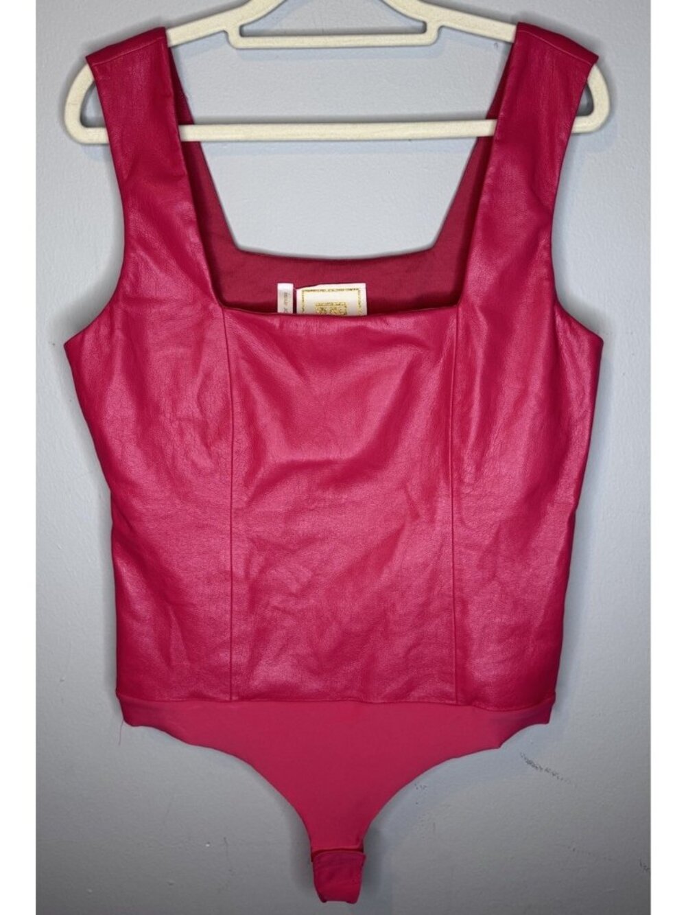 Emily McCarthy Faux Leather Hot Pink Bodysuit Medium Sleeveless